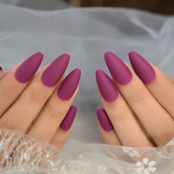 Фиолетово-фиолетовые накладные ногти с матовыми однотонными накладными ногтями средней длины для женщин и девочек