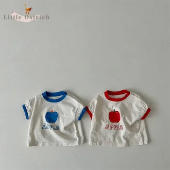 Хлопчатобумажная футболка для новорожденных девочек и мальчиков, детская толстовка с фруктовым принтом, повседневный пуловер с коротким рукавом и круглым вырезом, одежда для малышей от 9 до 2 лет