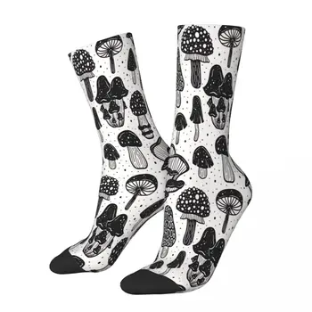 Черно-белые носки с рисунком Гриба, мужские и женские Летние чулки из полиэстера