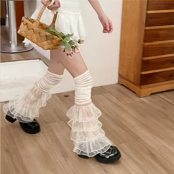 Японские Сексуальные женские гетры выше колена с кружевными оборками, носки для ног, вечерние Y2K, женские гетры в стиле панк харадзюку, аксессуары JK